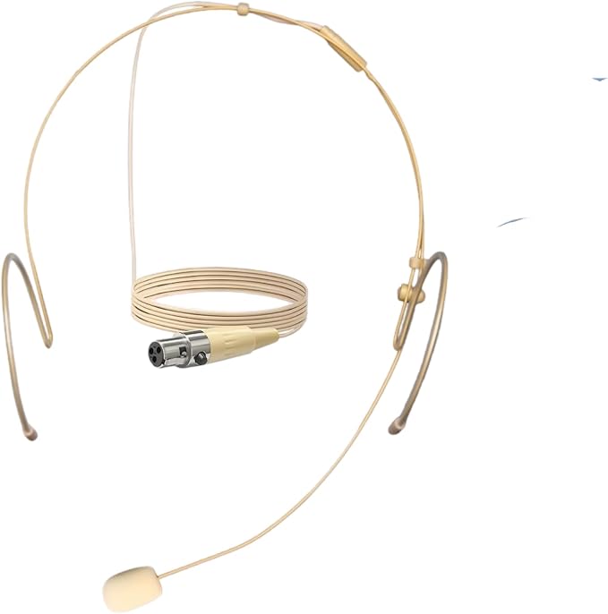 Professional Headset Microphone Headworn Double Ear Skin-Tone Beige Headset Mic with 3-Pin Mini XLR TA3F for Wireless Bodypack Transmitter – Stage, Church, Podcast, Presentations