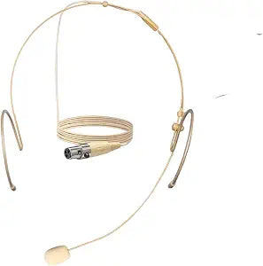 Professional Headset Microphone Headworn Double Ear Skin-Tone Beige Headset Mic with 3-Pin Mini XLR TA3F for Wireless Bodypack Transmitter – Stage, Church, Podcast, Presentations