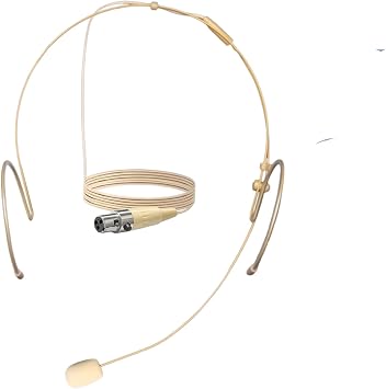 Professional Headset Microphone Headworn Double Ear Skin-Tone Beige Headset Mic with 3-Pin Mini XLR TA3F for Wireless Bodypack Transmitter – Stage, Church, Podcast, Presentations