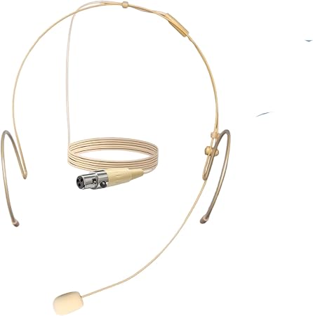 Professional Headset Microphone Headworn Double Ear Skin-Tone Beige Headset Mic with 3-Pin Mini XLR TA3F for Wireless Bodypack Transmitter – Stage, Church, Podcast, Presentations