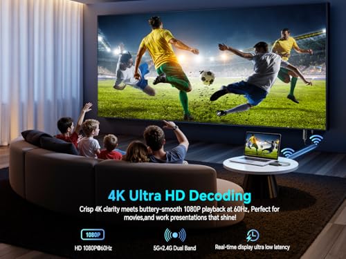 Wireless HDMI Transmitter and Receiver 328FT/100M,4K Decode Plug & Play Portable 5G+2.4G Wireless Display Adapter Extender Kit for Video and Audio to Monitor from PC/Projector