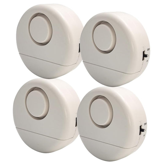Door and Window Alarm with 120dB Loud Siren & Vibration Sensor, Easy Installation, Instant Burglar Alert for Home Security, Apartment, Hotel, Garage, Travel, Battery-Powered 4 Packs White