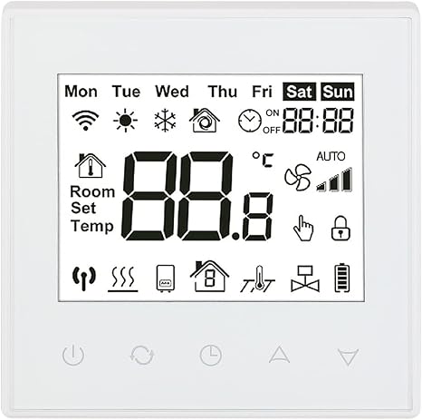 Baomain Programmable Thermostat, None Battery Powered LCD Digital White Screen AC110-120V C505 Ground 3 Amp 7 Day Work for Radiant Floor Heating Temperature Controller White