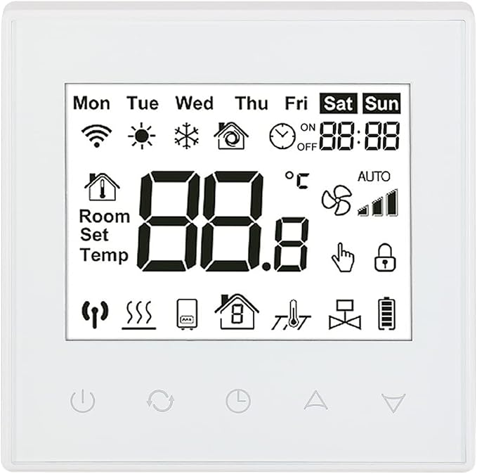Baomain Programmable Thermostat, None Battery Powered LCD Digital White Screen AC110-120V C505 Ground 3 Amp 7 Day Work for Radiant Floor Heating Temperature Controller White