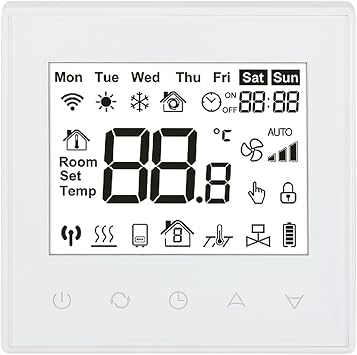 Baomain Programmable Thermostat, None Battery Powered LCD Digital White Screen AC110-120V C505 Ground 3 Amp 7 Day Work for Radiant Floor Heating Temperature Controller White