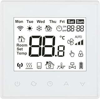 Baomain Programmable Thermostat, None Battery Powered LCD Digital White Screen AC110-120V C505 Ground 3 Amp 7 Day Work for Radiant Floor Heating Temperature Controller White