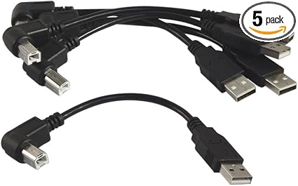 YCS basics Black USB 2.0 High Speed Printer/Scanner Right Angle Cable (0.5 Ft 5 Pack)