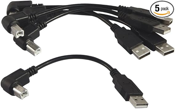 YCS basics Black USB 2.0 High Speed Printer/Scanner Right Angle Cable (0.5 Ft 5 Pack)