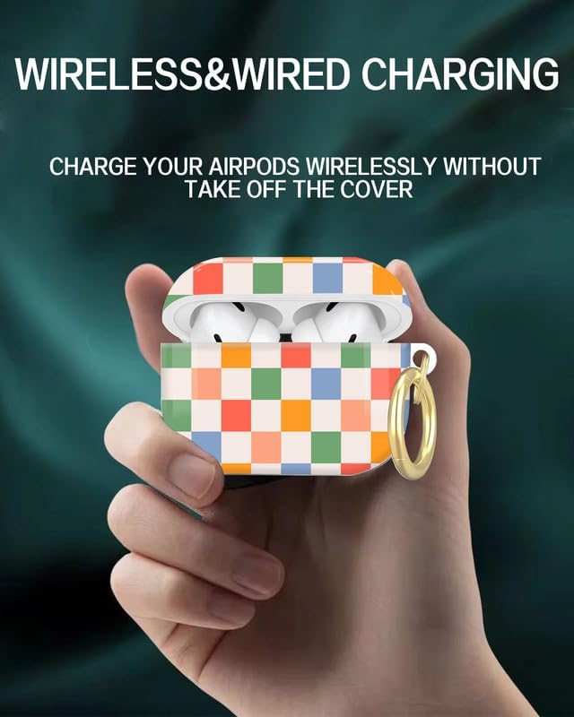 Compatible with AirPod Pro 2nd/1st Generation Case Cover with Key Chain,Full Protective Shockproof Wireless Headphone Case for Airpod Pro 2023/2022/2019(Retro Checkered)