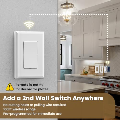 SURAIELEC 3 Way Wireless Remote Light Switch Kit, No Wall Wiring