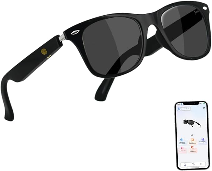 AI Smart Glasses for Men & Women with Chat GPT, Bluetooth Translation Glasses with 169 Languages, Open-Ear Design, Hands-Free Calls, UV Protection Smart Sunglasses for Traveling Working Business