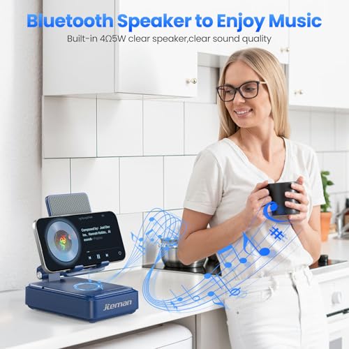 Jteman Cell Phone Stand with Bluetooth Speaker and Wireless Charger