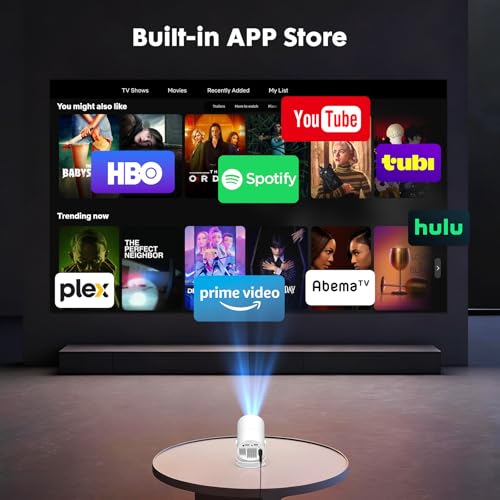 [Built-in Apps] Mini Projector with WiFi and Bluetooth & Android 12, Electric Focus 1080P Mini Portable Projector, Compatible with HDMI/Smartphone/USB for Movie/Gaming