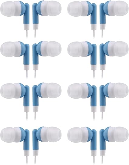 CN-Outlet Wholesale Earbuds Bulk Headphones Individually Bagged 50 Pack for iPhone, Android, MP3 Player for Schools, Libraries, Hospitals (Blue)