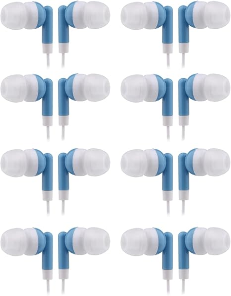 CN-Outlet Wholesale Earbuds Bulk Headphones Individually Bagged 50 Pack for iPhone, Android, MP3 Player for Schools, Libraries, Hospitals (Blue)
