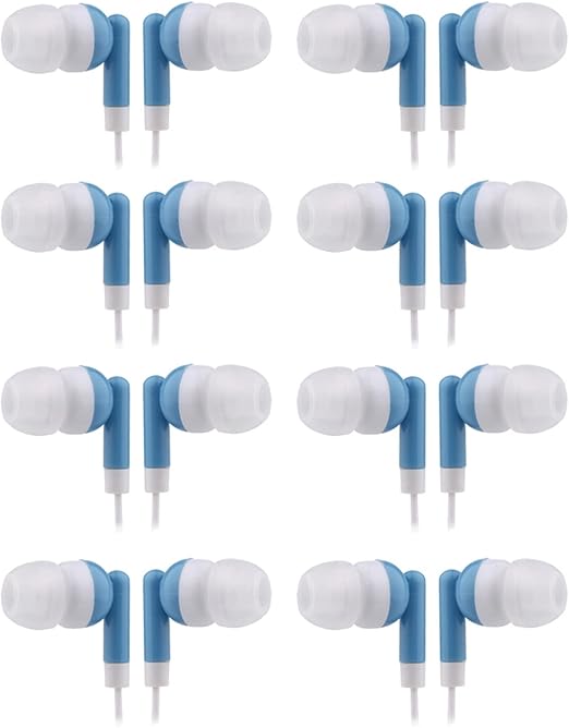 CN-Outlet Wholesale Earbuds Bulk Headphones Individually Bagged 50 Pack for iPhone, Android, MP3 Player for Schools, Libraries, Hospitals (Blue)