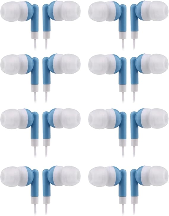 CN-Outlet Wholesale Earbuds Bulk Headphones Individually Bagged 50 Pack for iPhone, Android, MP3 Player for Schools, Libraries, Hospitals (Blue)