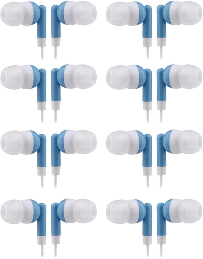 CN-Outlet Wholesale Earbuds Bulk Headphones Individually Bagged 50 Pack for iPhone, Android, MP3 Player for Schools, Libraries, Hospitals (Blue)