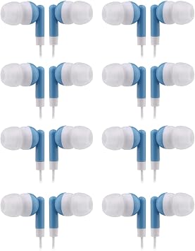 CN-Outlet Wholesale Earbuds Bulk Headphones Individually Bagged 50 Pack for iPhone, Android, MP3 Player for Schools, Libraries, Hospitals (Blue)
