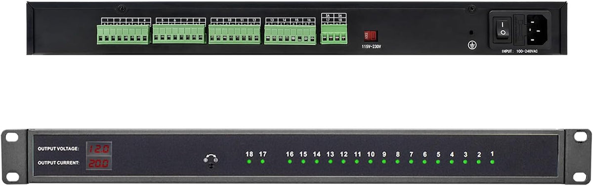 1U 12V 20A 18-Channel Rack Mount Power Supply