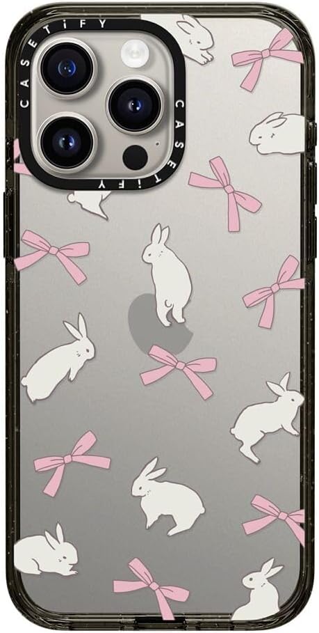 CASETiFY Impact iPhone 15 Pro Max Case [4X Military Grade Drop Tested / 8.2ft Drop Protection] - Rabbit Ribbon Case - Clear Black