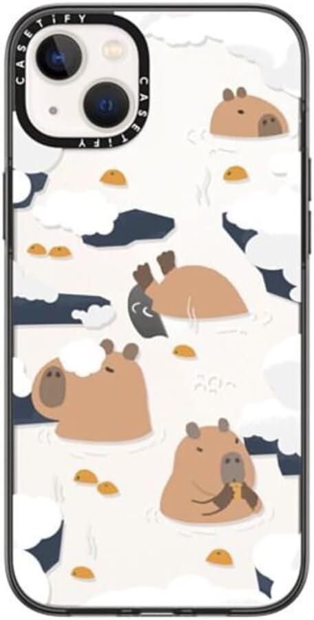 CASETiFY Compact iPhone 14 Plus Case [4 ft. 2X Military Grade Drop Protection/Slim/Lightweight] - Floating Capybara - Clear Black