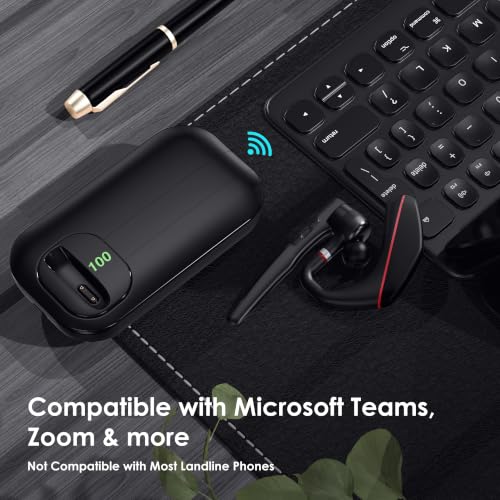 EKVANBEL Bluetooth Headset V5.3, Wireless Earpiece with 1000mAh Charging Case, 96H Talktime, Hands Free Noise Canceling Headphones with Dual-Mic for Computer Cell Phones Trucker Home Work