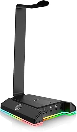 EKSA RGB Headset Stand, Headphone Stands with 7.1 Surround Sound & USB/3.5mm Port, Desk Gaming Headsets Holder with Aluminum Alloy Rod & Non-Slip Rubber Pad, Suitable for Most Gamer Desktop Earphones