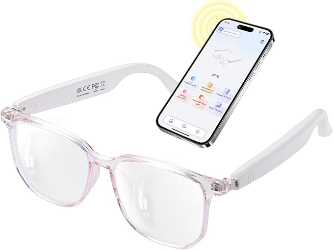 AI Smart Glasses with Real-Time Translation, Wireless Bluetooth 5.3, Smart Simultaneous Interpretation for 160+ Languages, Open-Ear Design,Clear Frame Blue Light Glasses for Woman Travel,Work