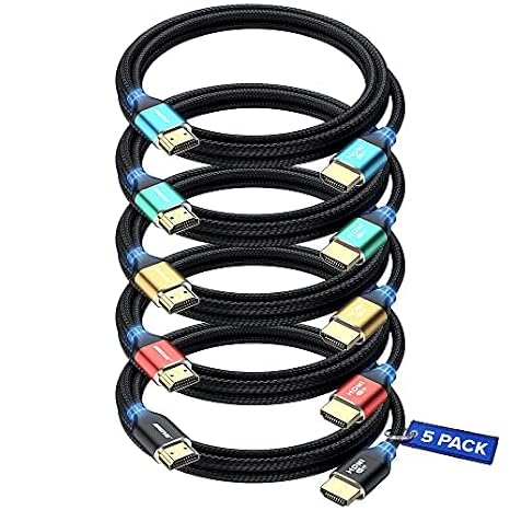 Maximm HDMI 2.1 Cable 8K 10 Ft, Multicolor, 5-Pack, 48 Gbps, Braided, eARC, HDR