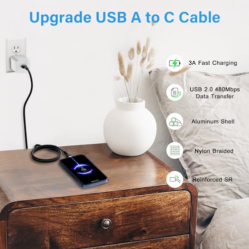 USB C Cable (8FT, 10 Pack), USB A to USB Cord, 3A Fast Charging, Braided