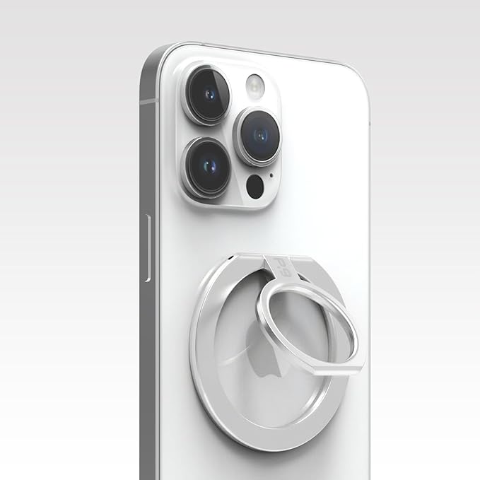 PureGear Magnetic Phone Grip Ring Stand, Magnetic Phone Ring Holder for MagSafe iPhone Air, 17, 17Pro, 17ProMax, 16, 16Pro, 16Plus, 16ProMax, 15, 15Plus,14,13,12, Adjustable Kickstand (Brushed Silver)