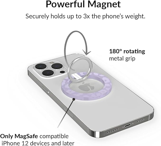 VELVET CAVIAR Compatible with MagSafe Phone Grip - Magnetic Ring Holder with Adjustable Stand - Removable MagSafe Accessories for iPhone 16, 15, 14, 13, 12 (Lilac Purple Leopard)