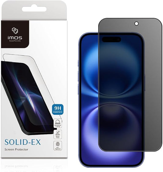 imos Privacy Screen Protector for iPhone 16 Pro Max / 16 Pro / 16/16 Plus, 2.5D Extremely Fine Black Edge Tempered Glass, Scratch & Smudge Resistant, Easy Installation (iPhone 16 Plus)