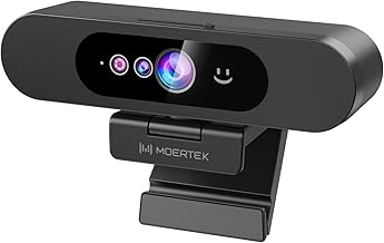 1080P Webcam with Window Hello, Noise-reducing Mic, Plug & Play, 90° Wide Angle, Built-in Privacy Cover, 360° Rotation & 90° Tilt, Perfect for Zoom, Google Meet, Microsoft Teams
