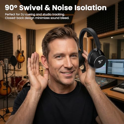 DOQAUS Studio Monitor Headphones, Professional Wired DJ Headphones Over Ear