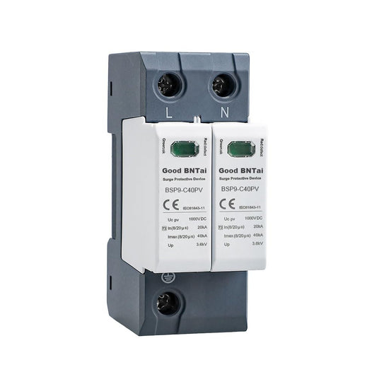 DC Surge Protector, 40KA 1000VDC Voltage Surge Protective Device Protection Device DIN Rail Mount Lighting Protection (BSP9-C40PV 2P 40KA 1000V)