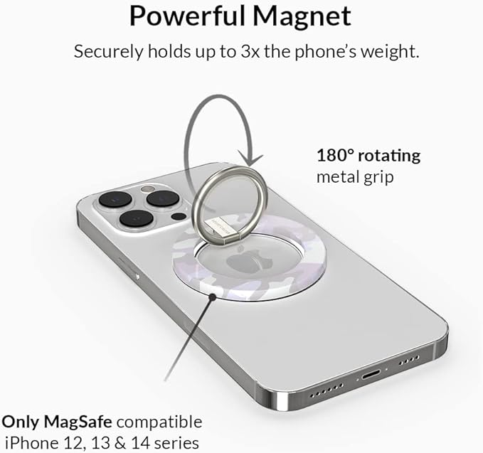VELVET CAVIAR Compatible with MagSafe Phone Grip - Magnetic Ring Holder with Adjustable Stand - Removable MagSafe Accessories for iPhone 16, 15, 14, 13, 12 (White Camo)