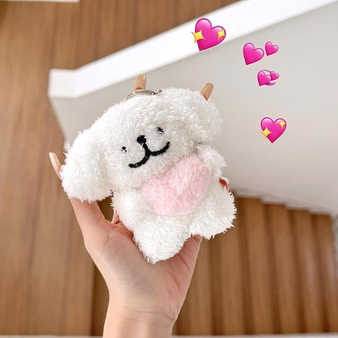 SGVAHY Furry Case for AirPods Pro 2nd/1st Generation Funny Cute 3D Cartoon Plush Design White Puppy Apron Bear Soft Warm Fluffy Cover for Airpods 2 Keychain Anti-Fall Protective Women Girls