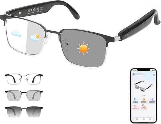 Al Smart Glasses for Men Women - Bluetooth Translation Glasses with 169 Languages, Photochromic Lenses UV/Blue Light Protection, Music /Calls Al Vioce Assistant, Travel Meeting Business Trade - Silver