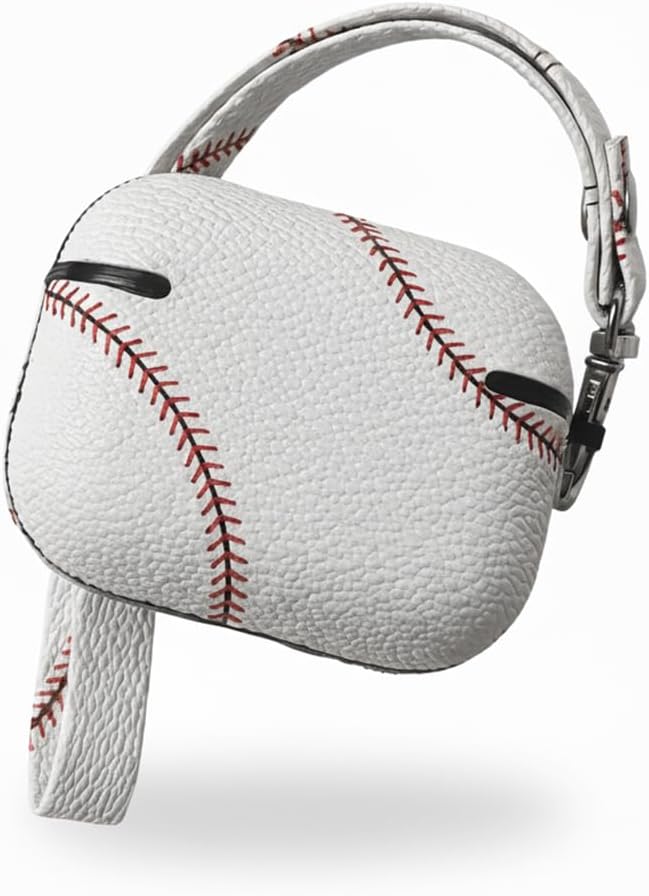for AirPods 4 Case 2024 (4th Gen, A3058/A3059) - PU Leather & Hard PC Shockproof Cover with Keychain, LED Visible, Wireless Charging Compatible for Men Women Sports Enthusiasts, Baseball