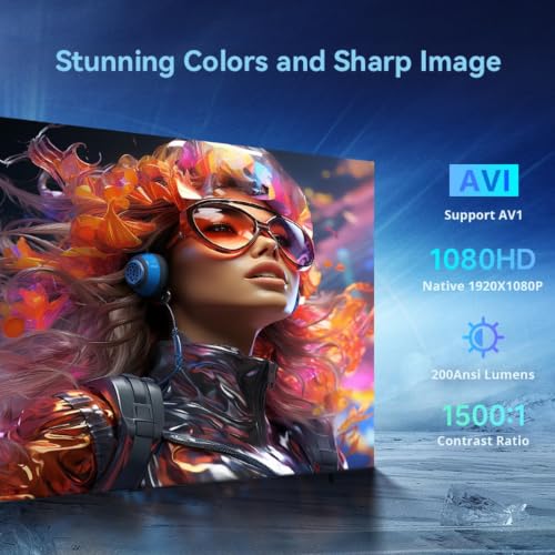 【Built in Streaming Apps & Native 1080P 】Mini Projector with Wifi and Bluetooth, Auto Focus & Keystone, 180° Rotation, Supports Phone/HDMI/USB, Portable 4K Support Projector for Bedroom Outdoor White