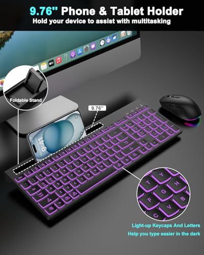 Wireless Keyboard and Mouse Combo, 7 Backlit Effects, Light Up Letters
