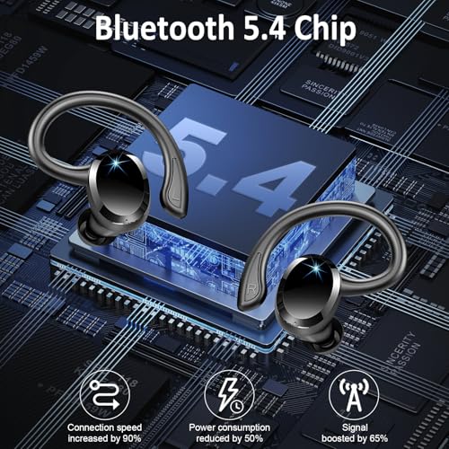 Wireless Earbuds Sport, Bluetooth 5.4 Headphones 3D Bass Hi-Fi Stereo Over Ear Buds, 60Hrs ENC Noise Cancelling Headset with Earhook, IP-X7 Waterproof Earphones Workout Running Gym for Android iOS