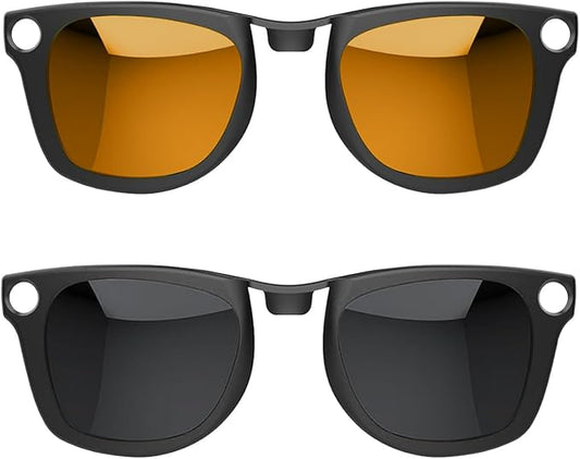 2PCS Polarized Clip for Ray-Ban Meta Wayfarer & Gen 2 (RW4006/RW4012, M Size,50-22), Discoloration Clip for Meta Wayfarer Gen 2 UV Protection, Smart Glasses Color Changing Clip Set (Black Gray+Orange)