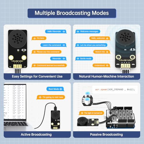 AI Voice Sensor Module Voice Broadcasting Command Recognition Custom Wake Words Programmable Robot Sound Sensor Offline Speak Control for Arduino/RaspberryPi/ESP32/Jetson Development, WonderEcho