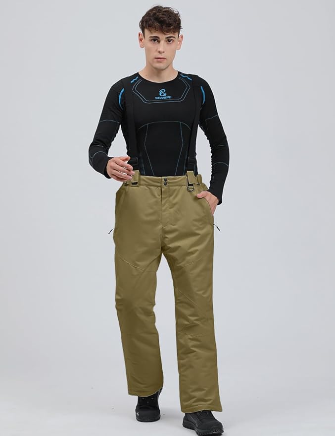 YEEFINE Men's Waterproof Snow Ski Pants Insulated Warm Winter Outdoor Snowboard Bibs with Suspenders
