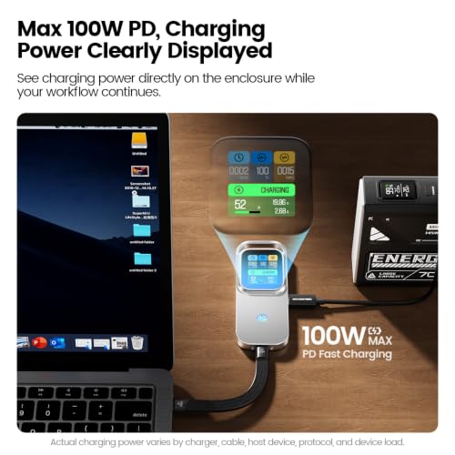 MOVE SPEED AC10 Smart Touchscreen SSD Enclosure(Only Case), 10Gbps M.2 NVMe to USB C Adapter with Real-Time Speed, Temperature, Touch Lock, 100W PD, Supports 2230/2242/2260/2280 SSD