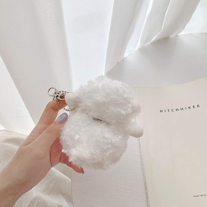 Yatchen Plush Case Compatible with AirPods 1&2, Cute 3D Cartoon Fur Sheep Design Funny Cover with Keychain Protective Case