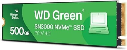 Western Digital 500GB WD Green SN3000 NVMe Internal SSD - Solid State Drive - Gen4 PCIe, M.2 2280, Up to 5,000 MB/s - WDS500G4G0E